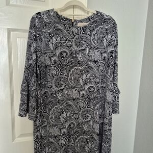 Michael Kors Monochrome Paisley Long Sleeve Dress